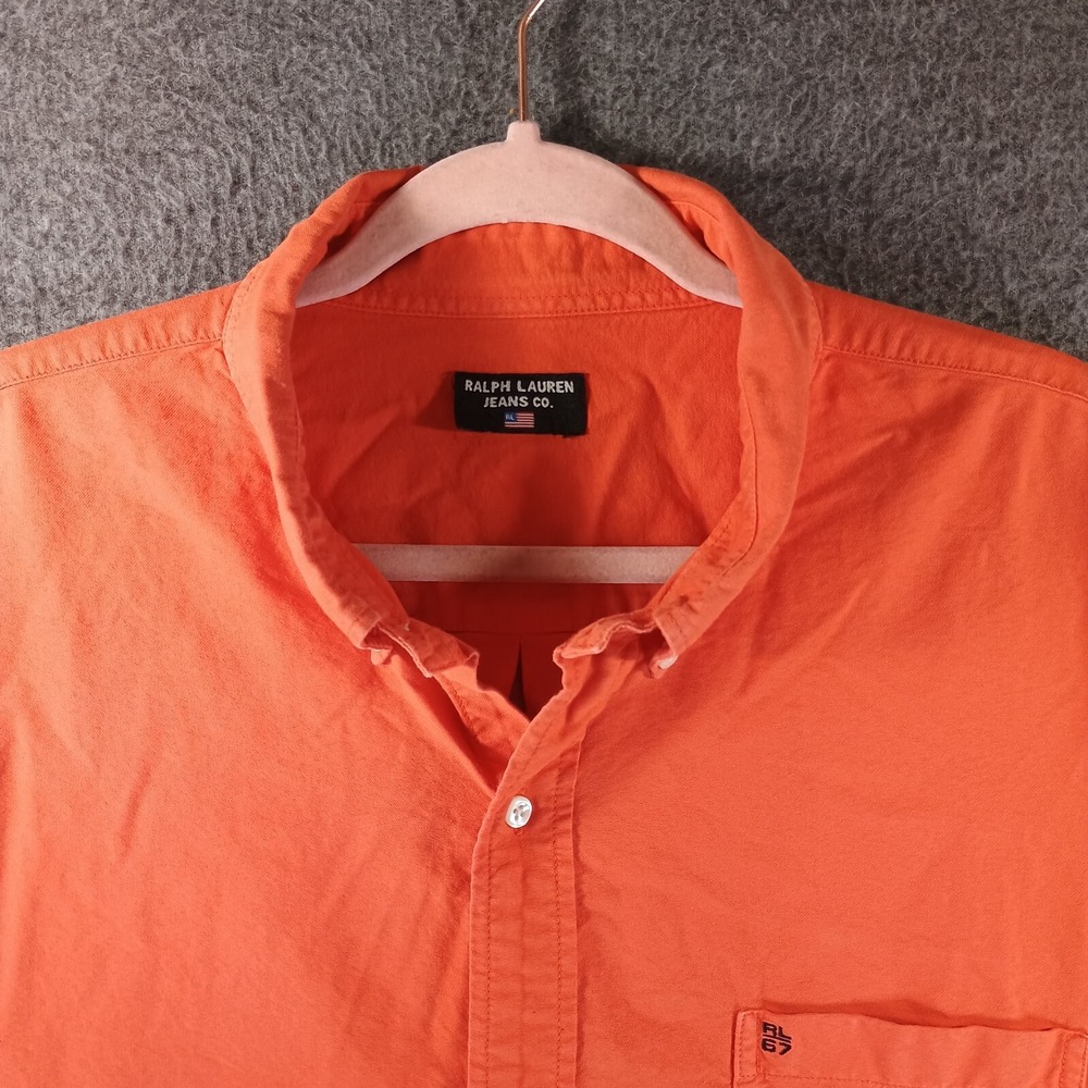 Vintage Ralph Lauren Jeans Co. Shirt Mens Medium Orange Short Sleeve Button Down - Picture 2 of 9